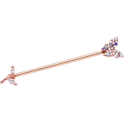 14G Aurora CZ Rose Gold Tone Butterfly Industrial Barbell 38mm