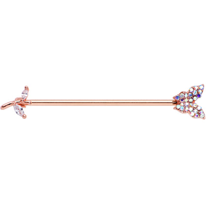 14G Aurora CZ Rose Gold Tone Butterfly Industrial Barbell 38mm