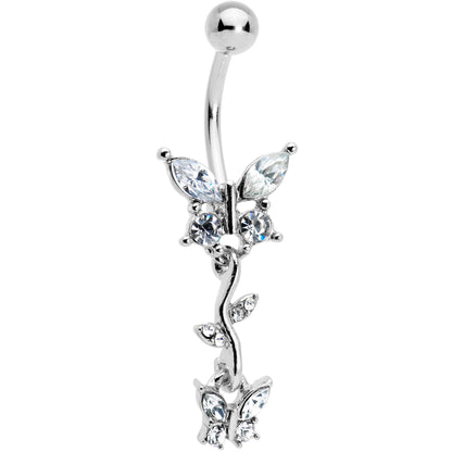 Clear Gem Vine Butterfly Dangle Belly Ring