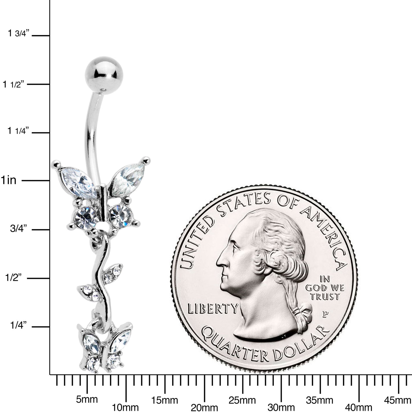 Clear Gem Vine Butterfly Dangle Belly Ring