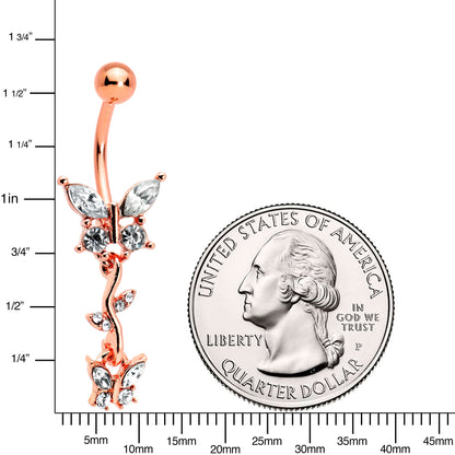 Clear Gem Rose Gold Tone Vine Butterfly Dangle Belly Ring