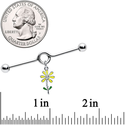 14G Clear CZ Gem Whimsy Daisy Flower Dangle Project Bar 38mm