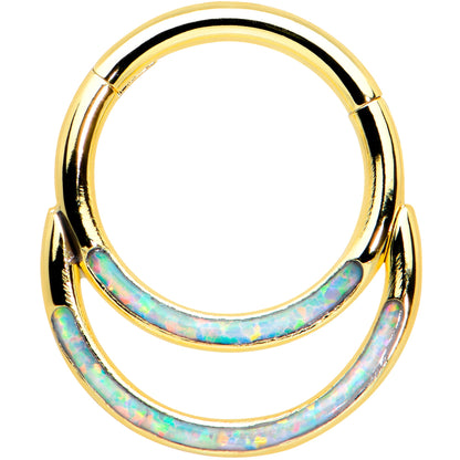 16G 5/16 Synth Opal Gold Tone Double Row Hinged Segment Ring