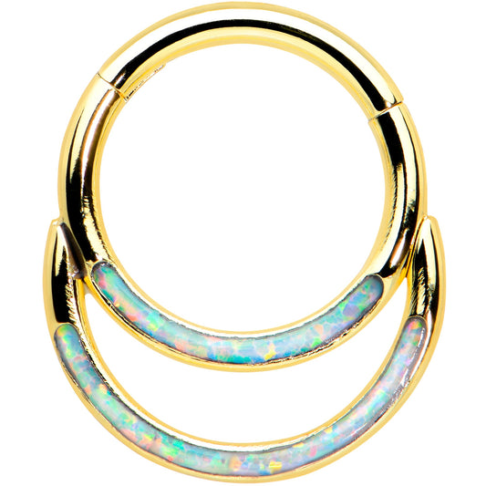 16G 5/16 Synth Opal Gold Tone Double Row Hinged Segment Ring