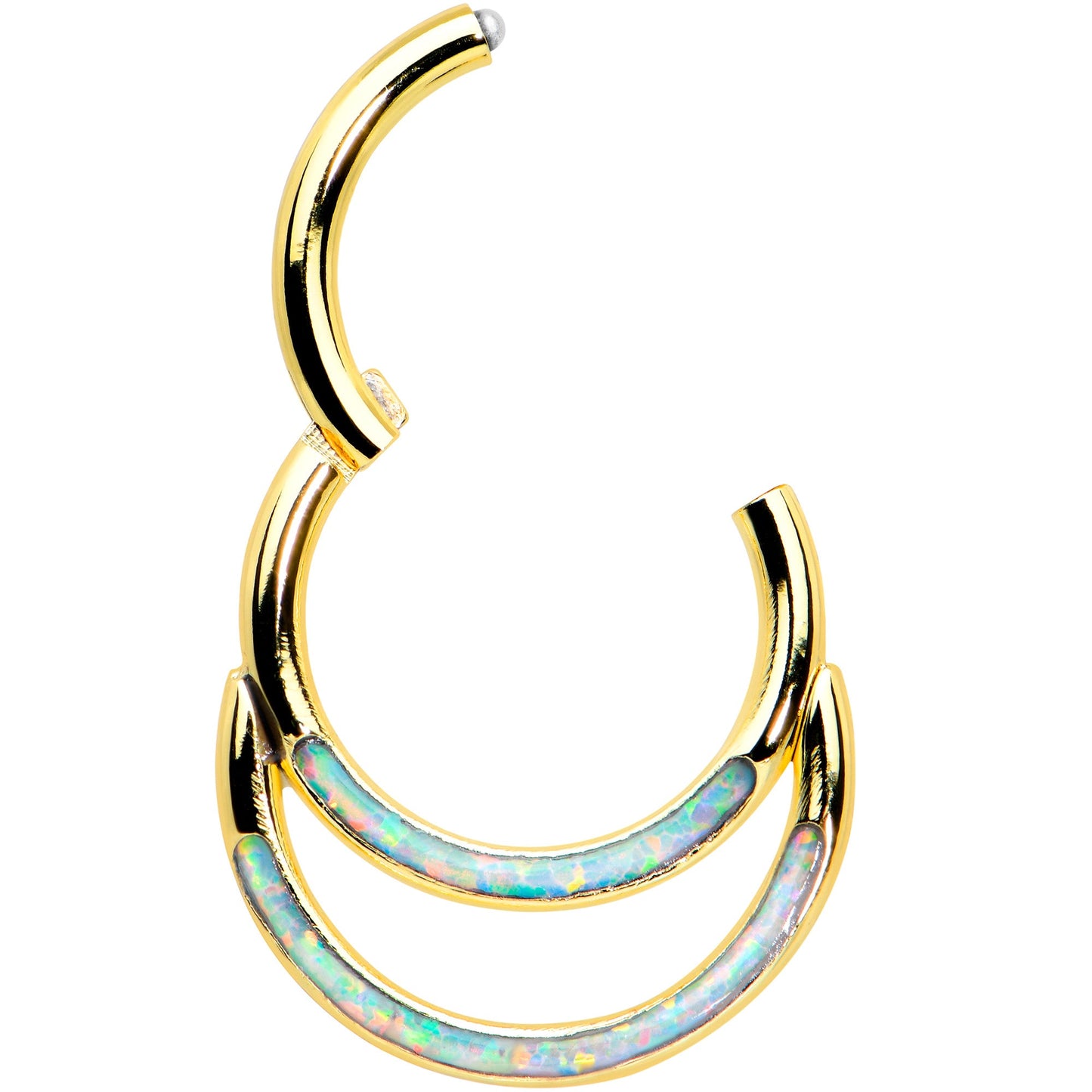 16G 5/16 Synth Opal Gold Tone Double Row Hinged Segment Ring