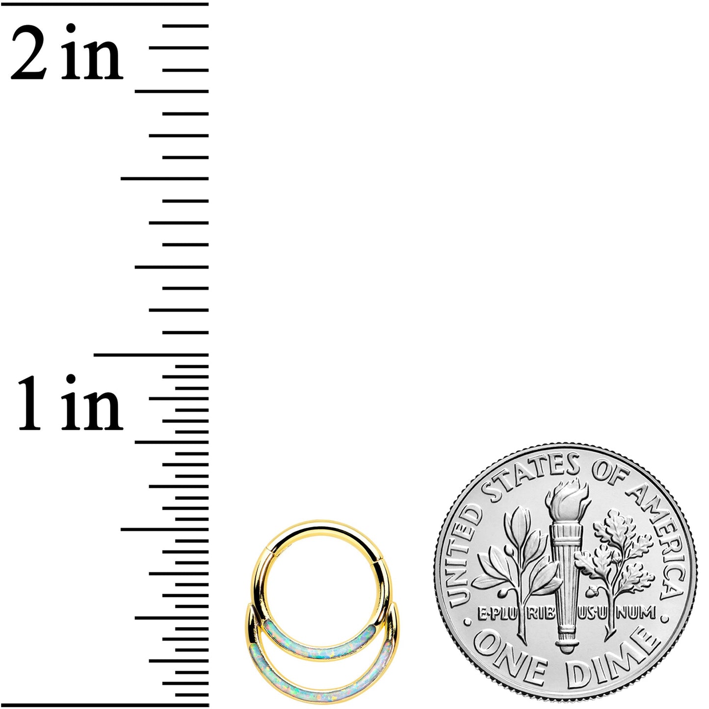 16G 5/16 Synth Opal Gold Tone Double Row Hinged Segment Ring