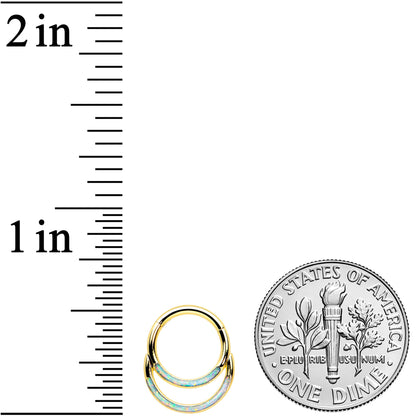 16G 5/16 Synth Opal Gold Tone Double Row Hinged Segment Ring