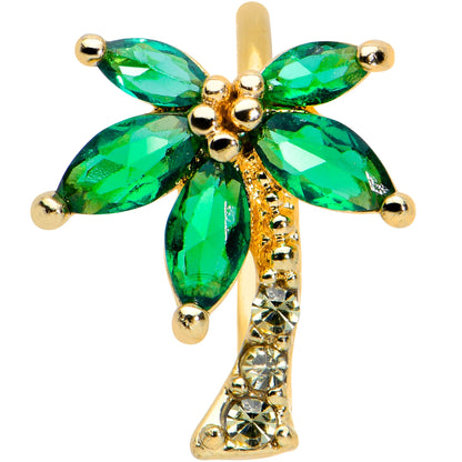 20G 5/16 Yellow Green Gem Gold Tone Palm Tree Nose Hoop