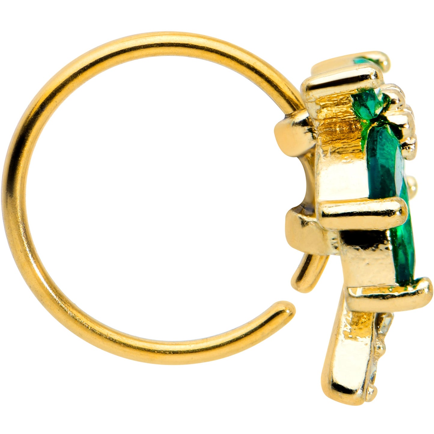 20G 5/16 Yellow Green Gem Gold Tone Palm Tree Nose Hoop