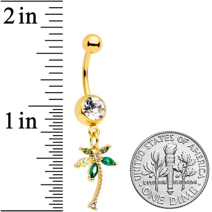 Clear Green Gem Gold Tone Palm Tree Tropical Dangle Belly Ring