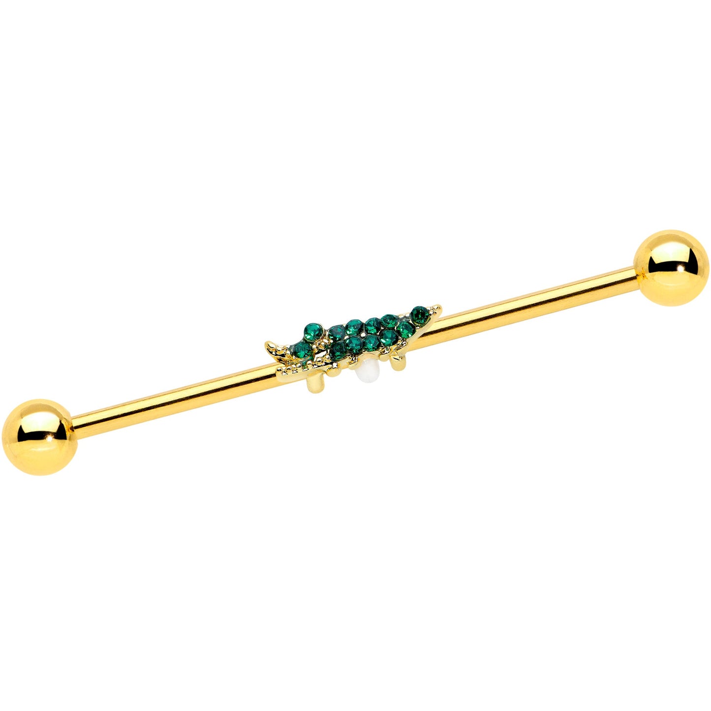 14G Green Gem Gold Tone Tropical Gator Industrial Barbell 38mm