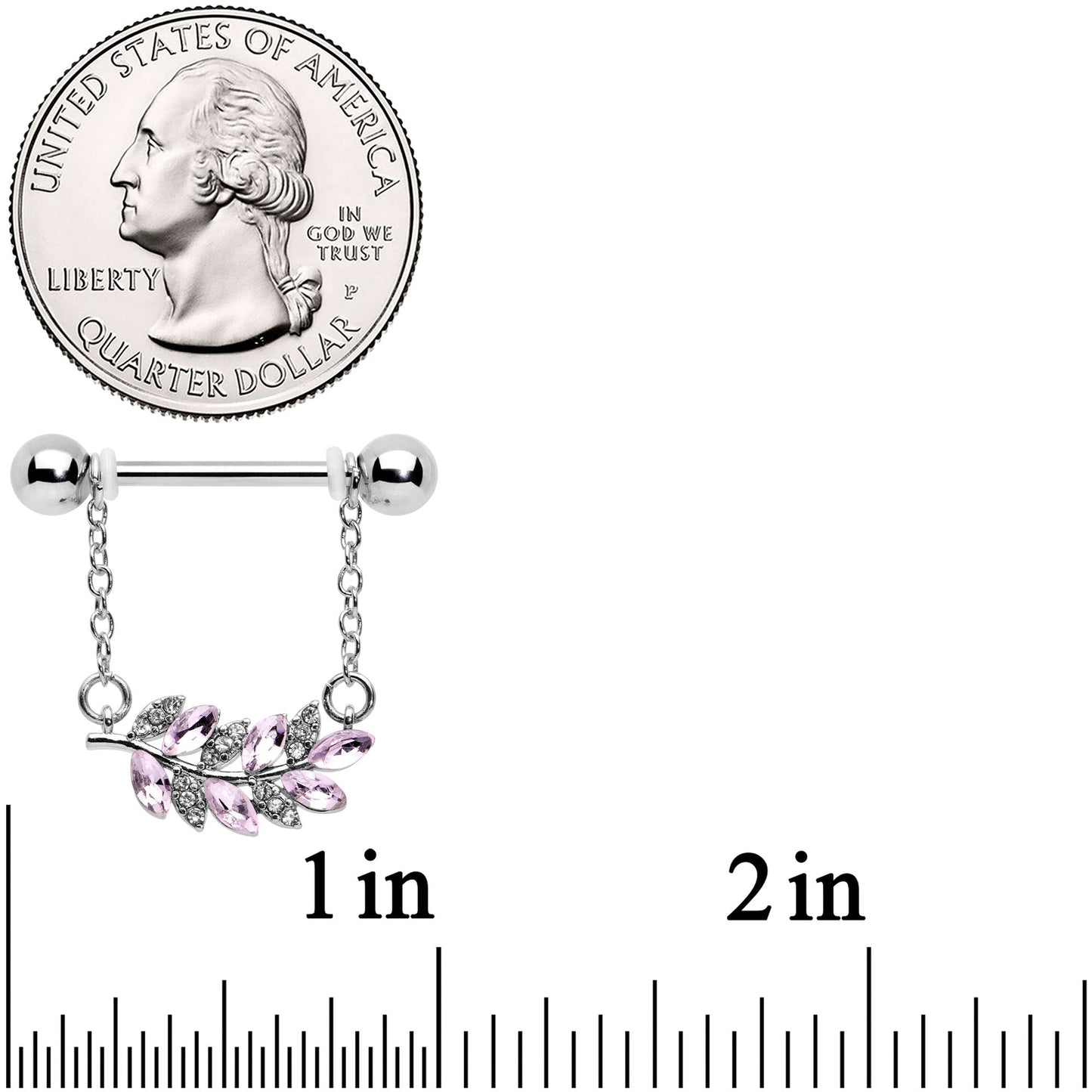 14G 9/16 Clear Pink Gem Leafy Branch Dangle Nipple Ring Set