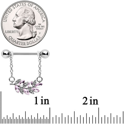 14G 9/16 Clear Pink Gem Leafy Branch Dangle Nipple Ring Set