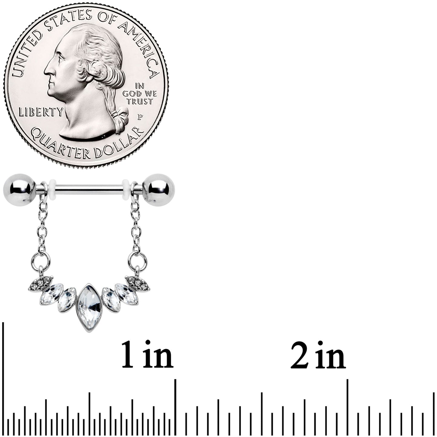 14G 9/16 Clear Gem Crowning Glory Chain Dangle Nipple Ring Set