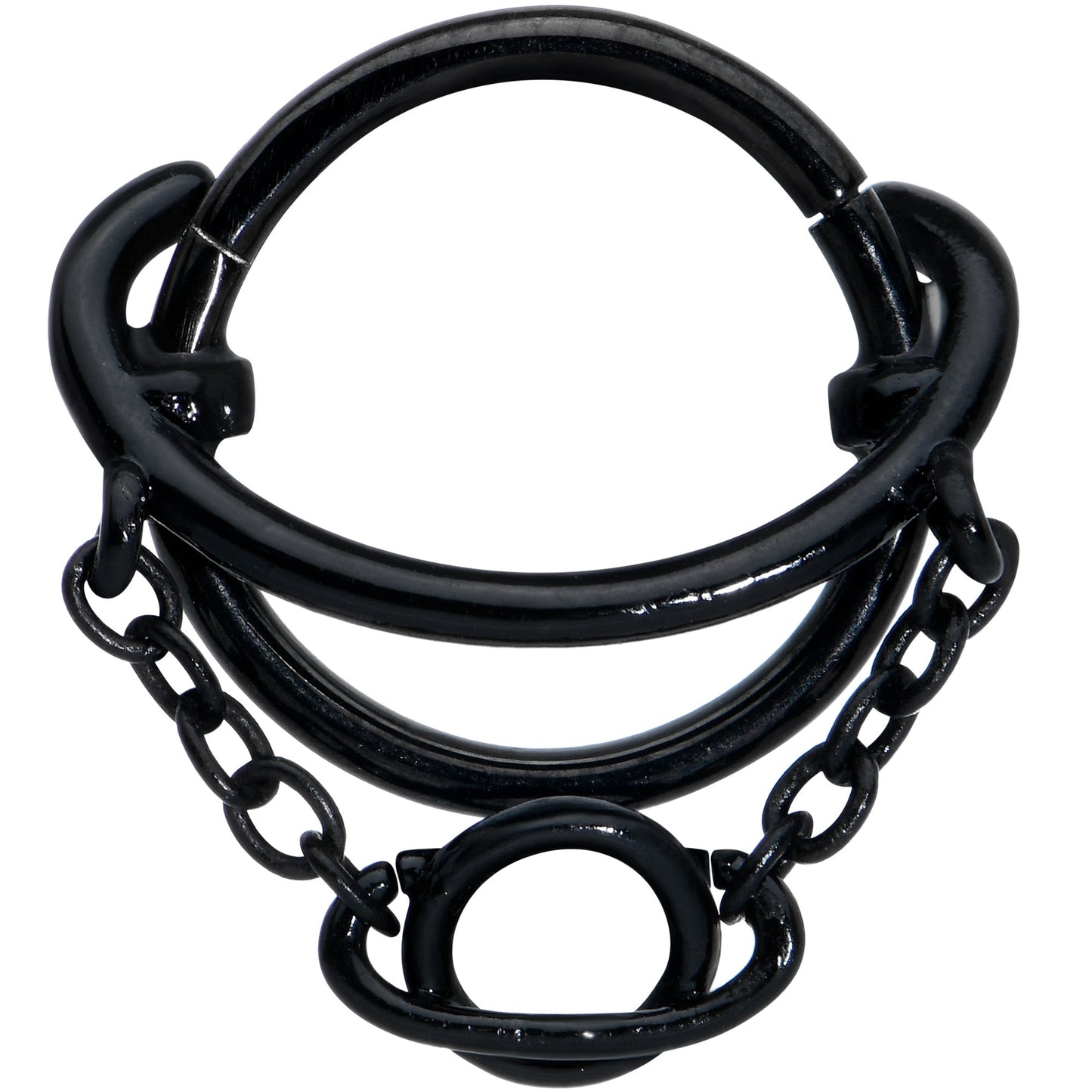 16G 3/8 Black Double Saturn Chain Dangle Hinged Segment Ring