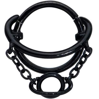 16G 3/8 Black Double Saturn Chain Dangle Hinged Segment Ring