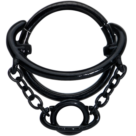 16G 3/8 Black Double Saturn Chain Dangle Hinged Segment Ring