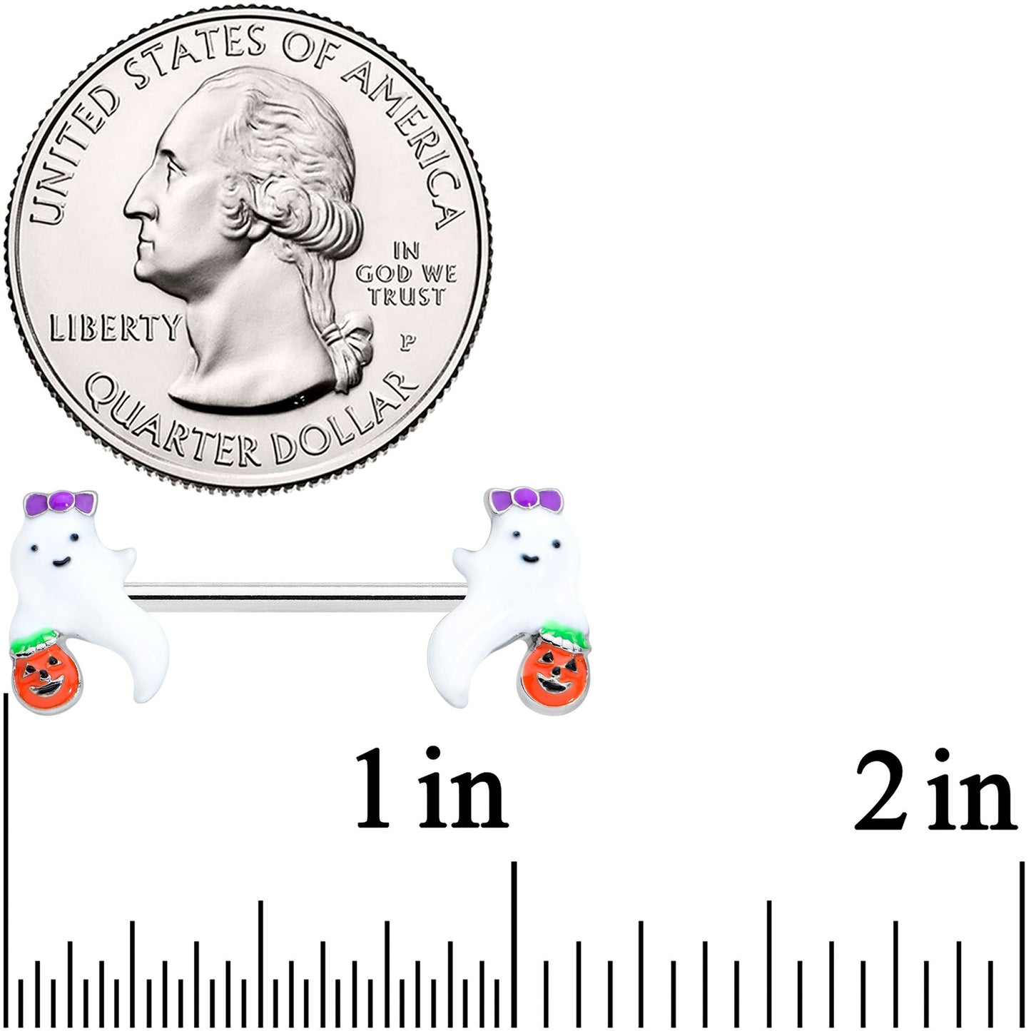 14G 9/16 Trick or Treat Bow Ghost Halloween Nipple Ring Set