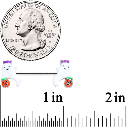 14G 9/16 Trick or Treat Bow Ghost Halloween Nipple Ring Set