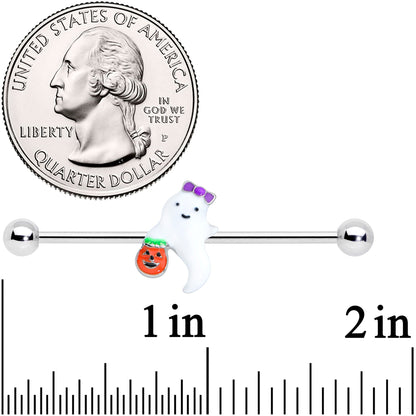14G Trick or Treat Bow Ghost Halloween Industrial Barbell 38mm