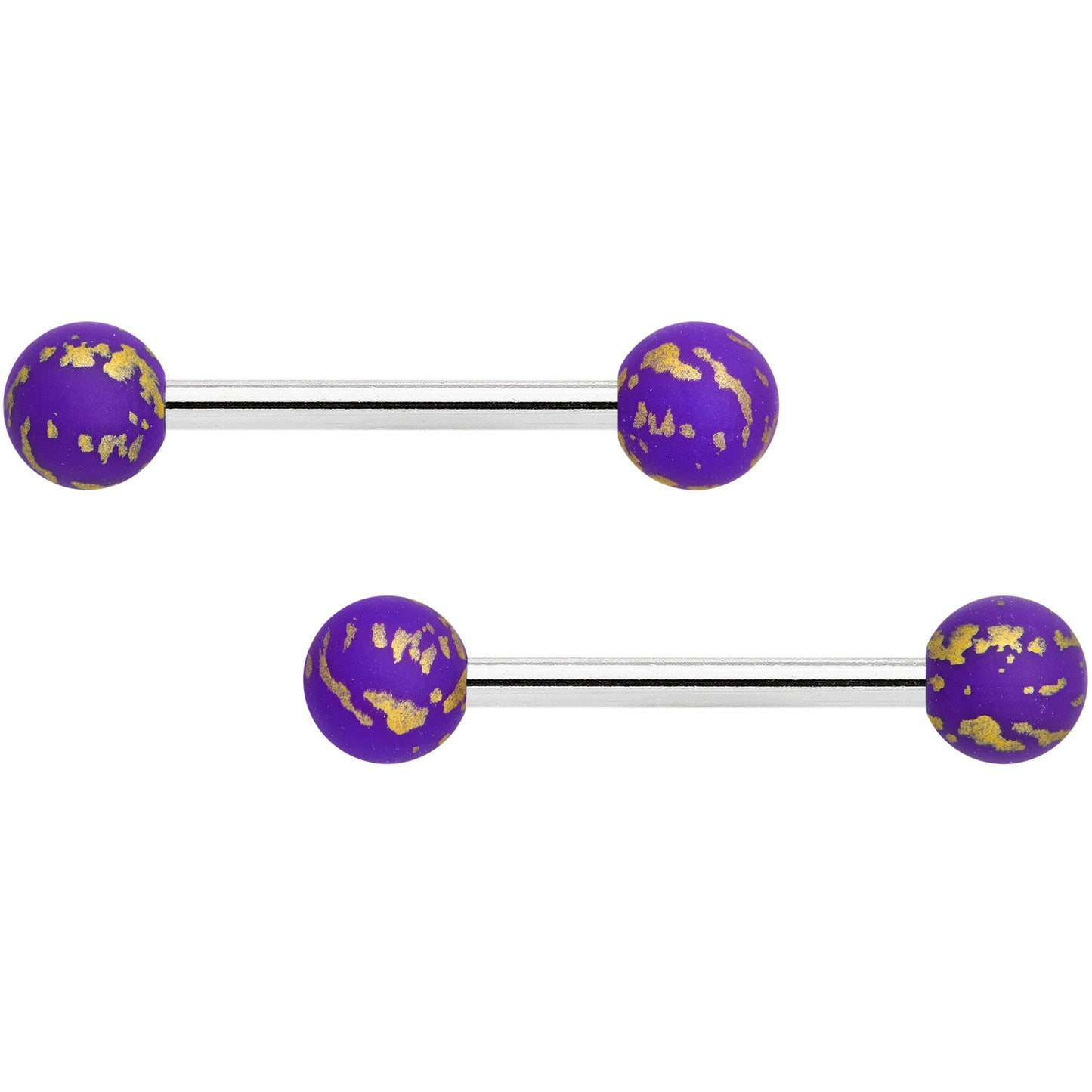 14G 9/16 Matte Purple Splatter Barbell Nipple Ring Set