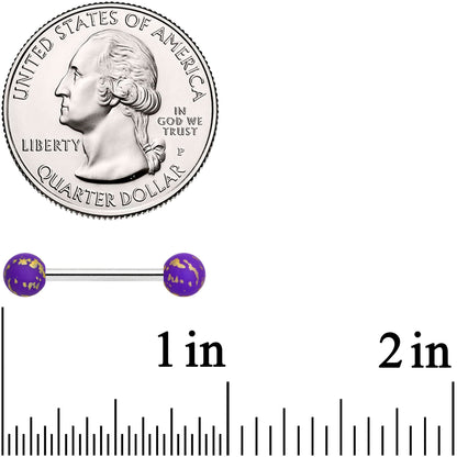 14G 9/16 Matte Purple Splatter Barbell Nipple Ring Set