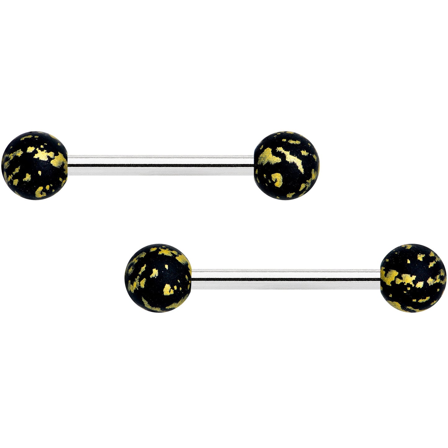 14G 9/16 Matte Black Splatter Barbell Nipple Ring Set