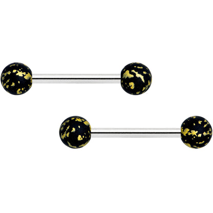14G 9/16 Matte Black Splatter Barbell Nipple Ring Set
