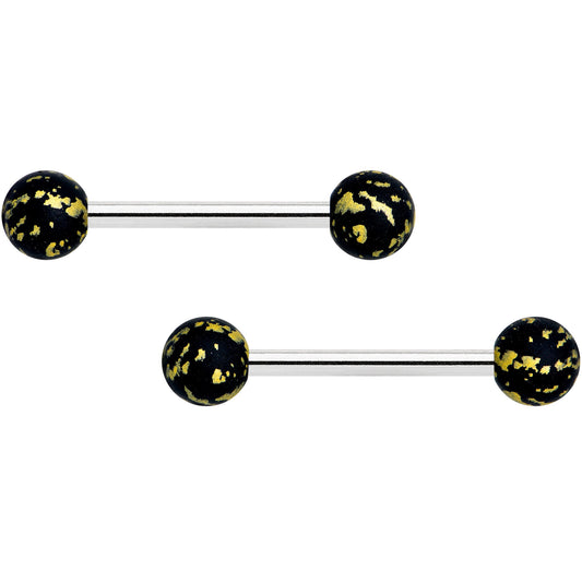 14G 9/16 Matte Black Splatter Barbell Nipple Ring Set