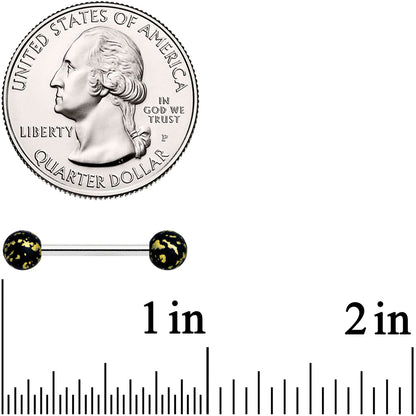 14G 9/16 Matte Black Splatter Barbell Nipple Ring Set