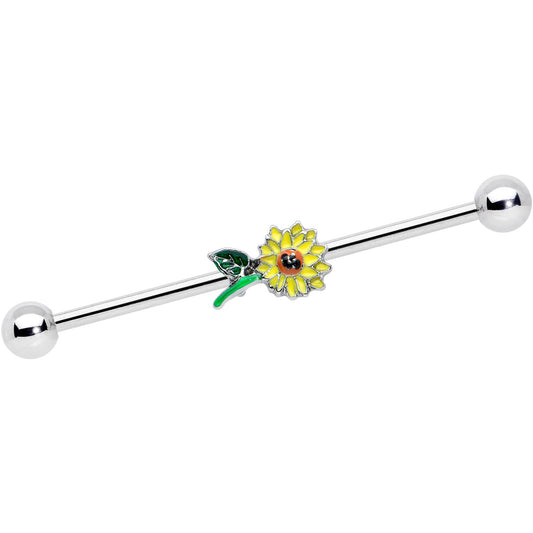 14G Cheery Yellow Sunflower Industrial Barbell 38mm