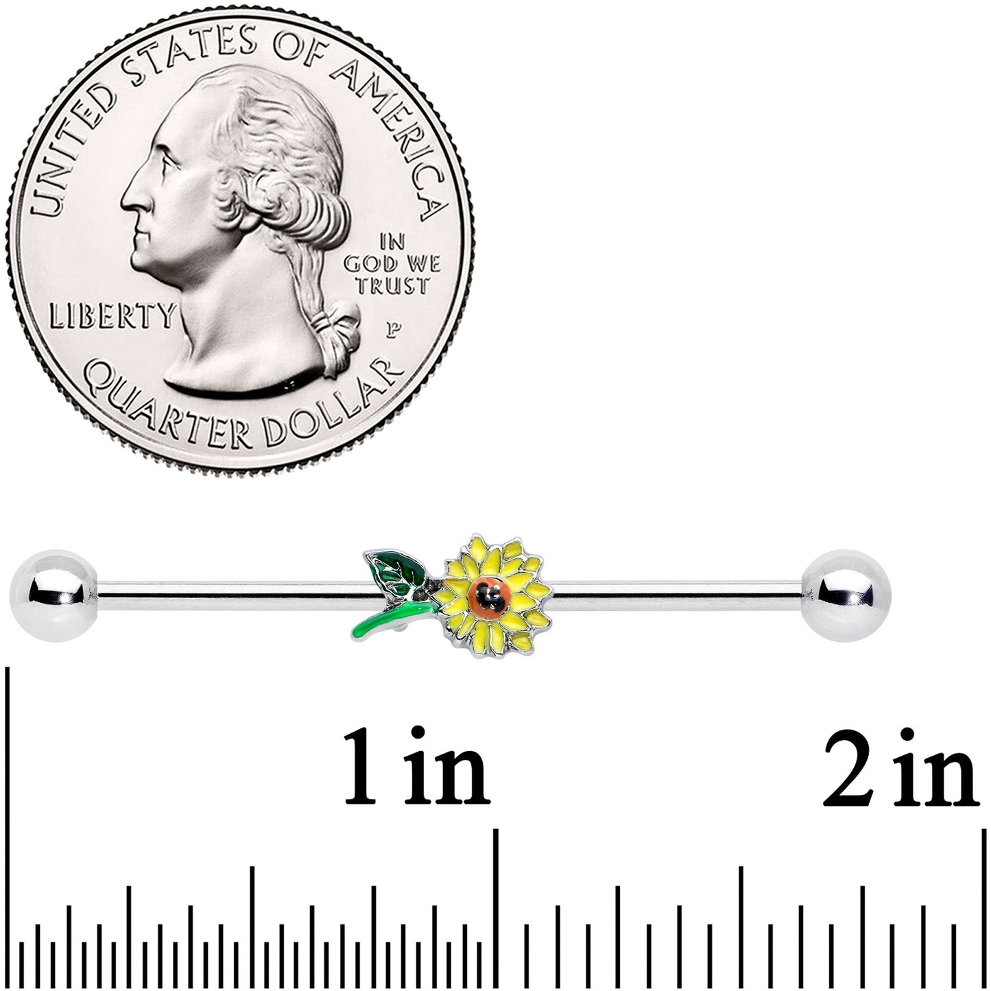 14G Cheery Yellow Sunflower Industrial Barbell 38mm