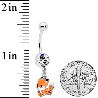 Clear Gem Cute Fall Fox Dangle Belly Ring
