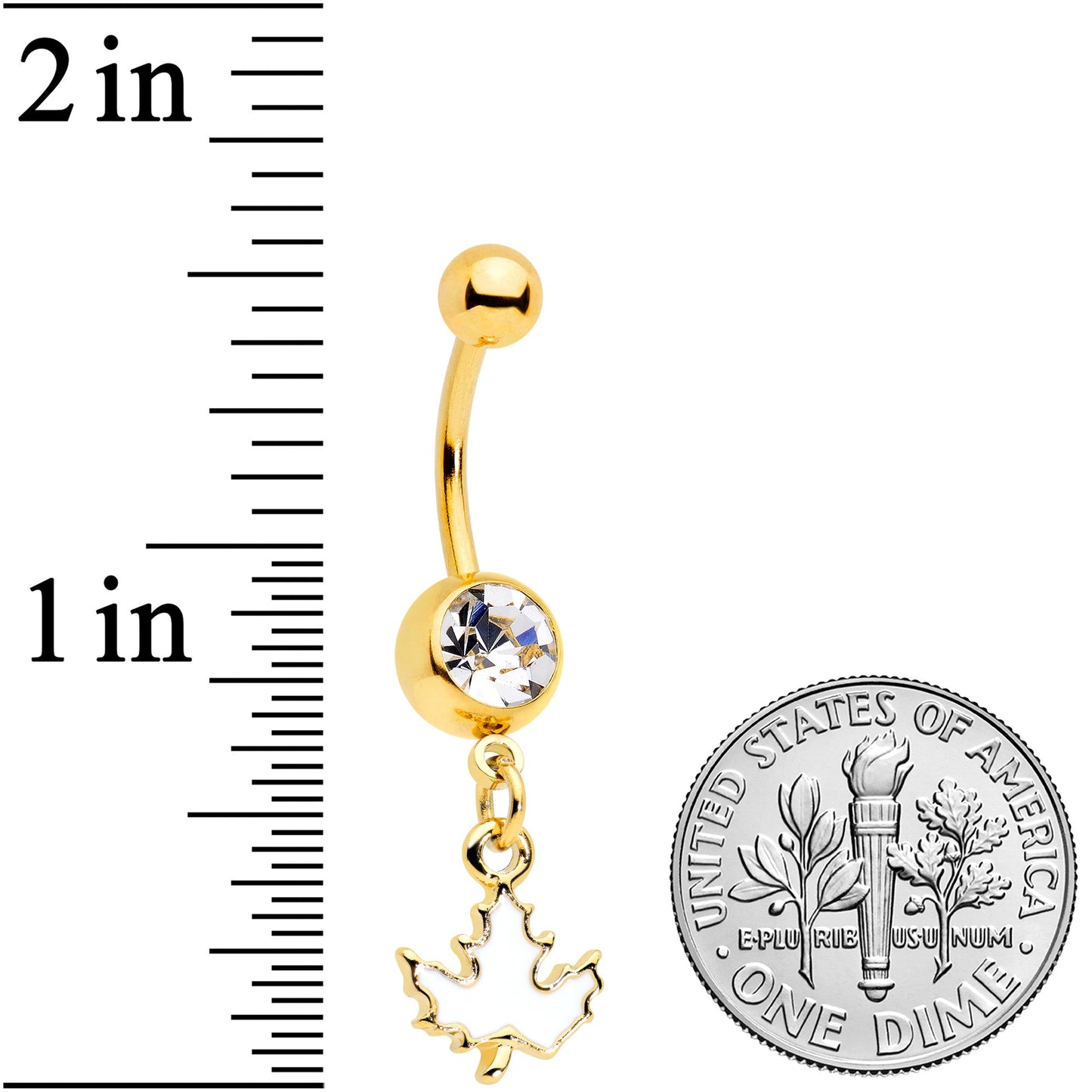 Clear Gem Gold Tone Autumn White Maple Leaf Dangle Belly Ring