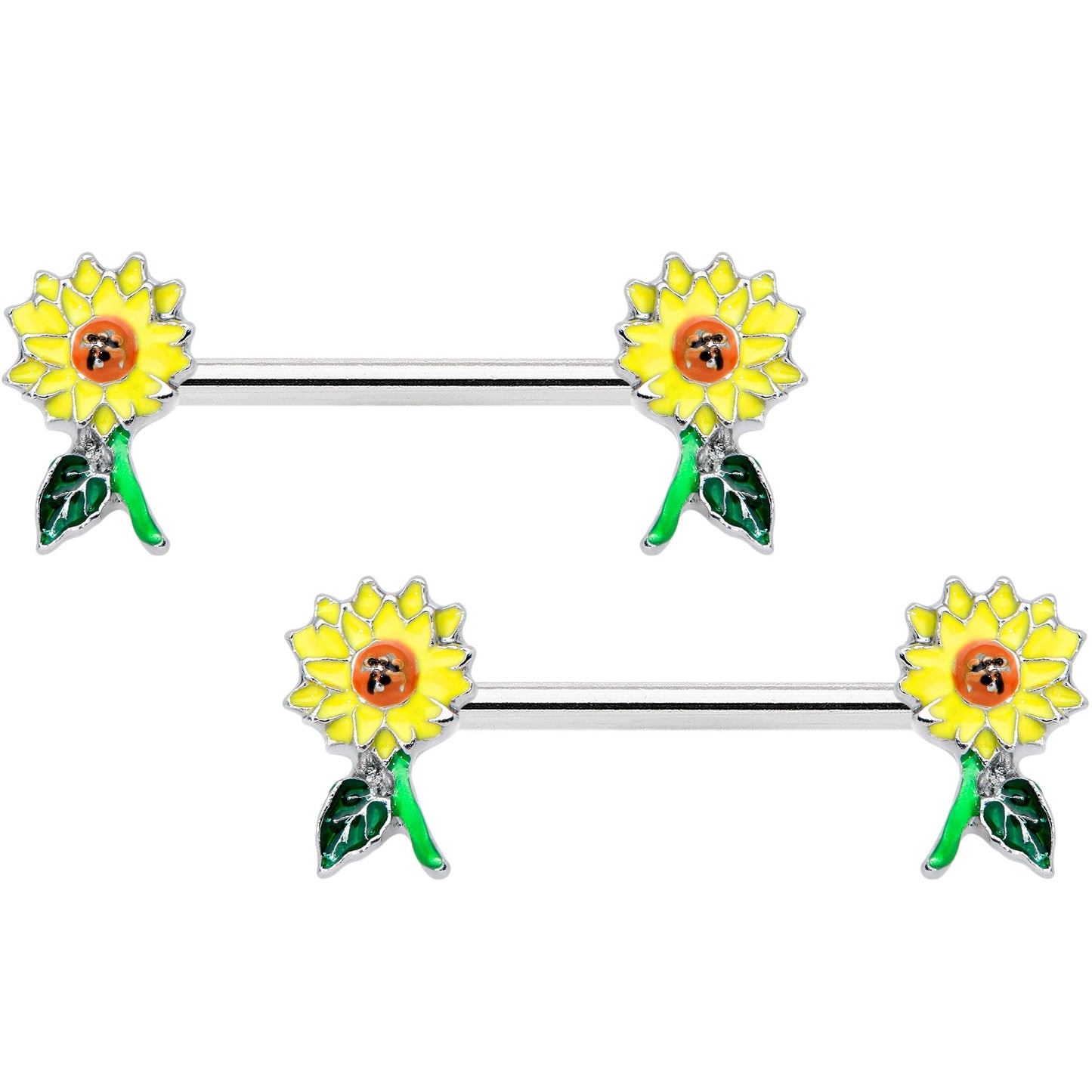 14G 9/16 Cheery Sunflower Barbell Nipple Ring Set