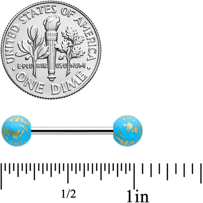 Matte Blue Splatter Pattern Barbell Tongue Ring