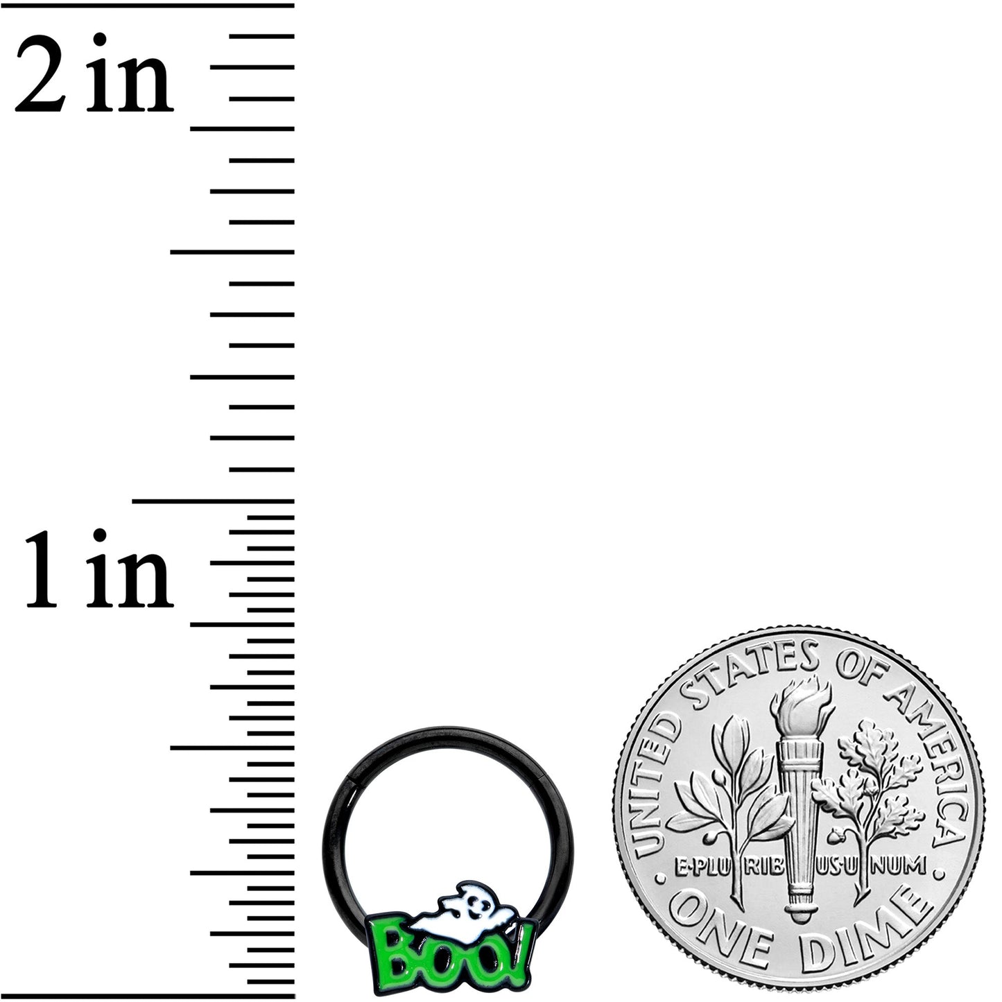 16G 3/8 Black Green Boo Ghost Halloween Hinged Segment Ring