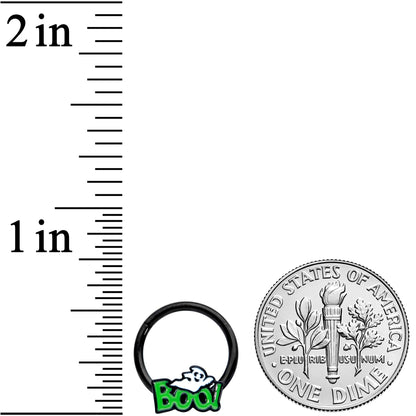 16G 3/8 Black Green Boo Ghost Halloween Hinged Segment Ring