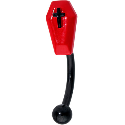 16G 5/16 Black Red Coffin Halloween Curved Eyebrow Ring