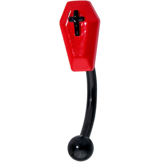 16G 5/16 Black Red Coffin Halloween Curved Eyebrow Ring