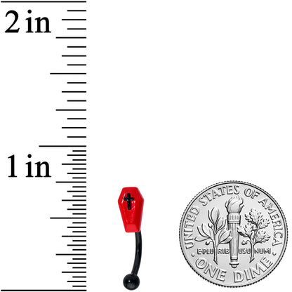 16G 5/16 Black Red Coffin Halloween Curved Eyebrow Ring