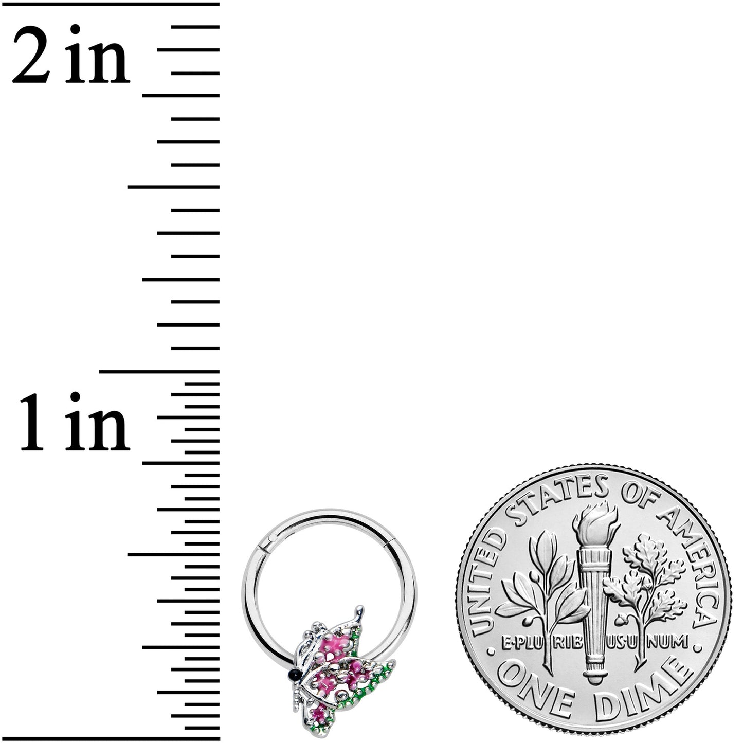 16G 3/8 Textured In Pink Butterfly Hinged Segment Ring