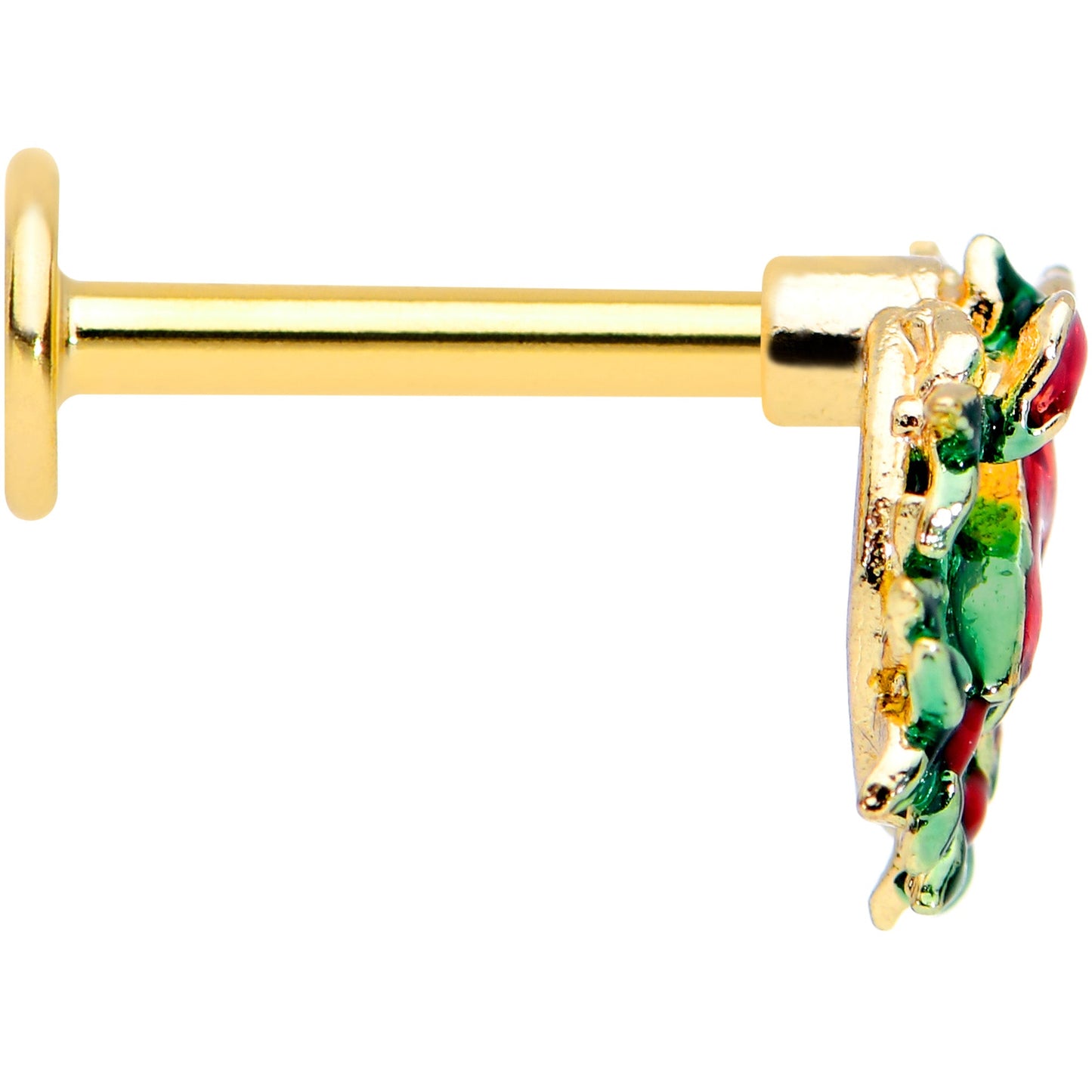 16G 5/16 Gold Tone Festive Wreath Bow Christmas Labret Tragus