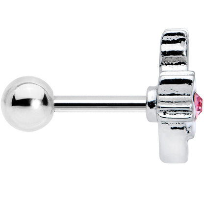 16G 1/4 Pink Gem Black Cat White Flowers Cartilage Tragus Earring