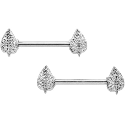 14G 9/16 Autumn Textured Leaf Barbell Nipple Ring Set