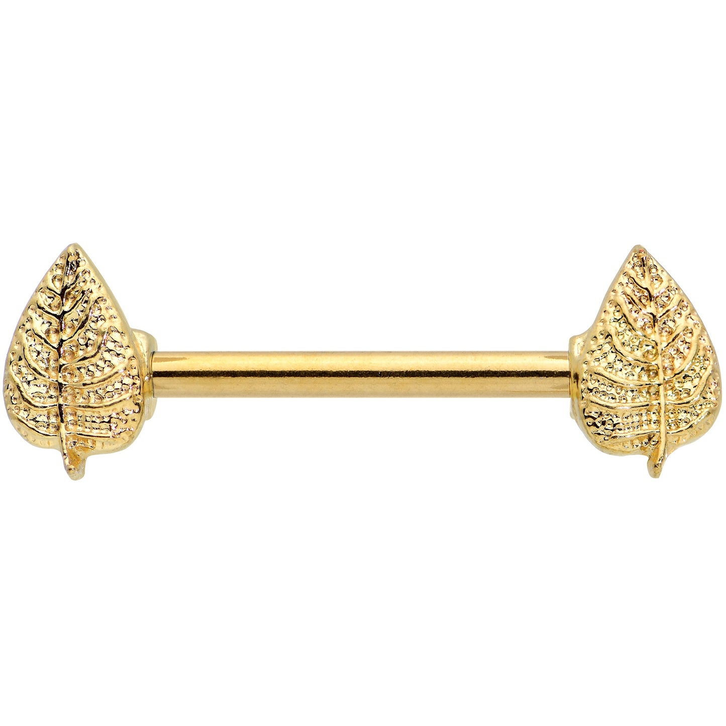 14G 9/16 Gold Tone Autumn Textured Leaf Barbell Nipple Ring Set