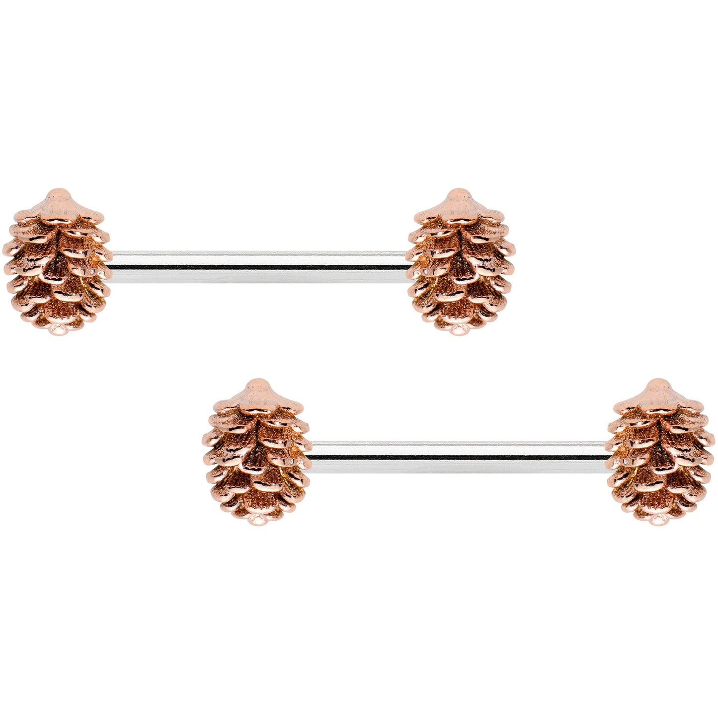 14G 9/16 Autumn Pine Cone Barbell Nipple Ring Set