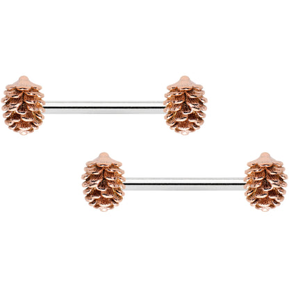 14G 9/16 Autumn Pine Cone Barbell Nipple Ring Set