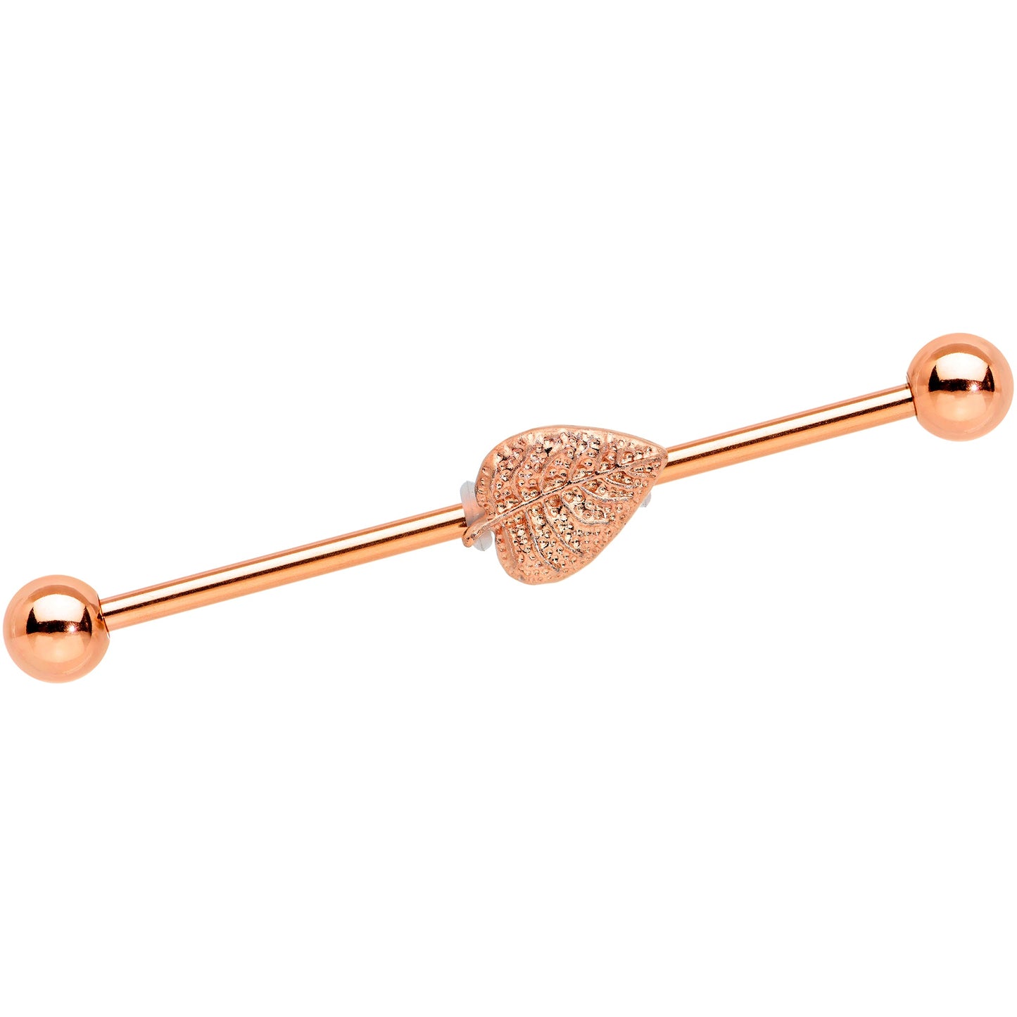 14G Rose Gold Tone Autumn Textured Leaf Industrial Barbell 38mm