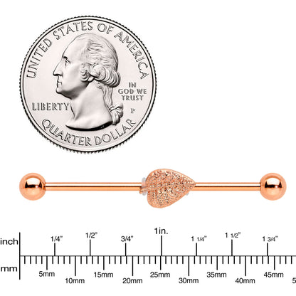 14G Rose Gold Tone Autumn Textured Leaf Industrial Barbell 38mm